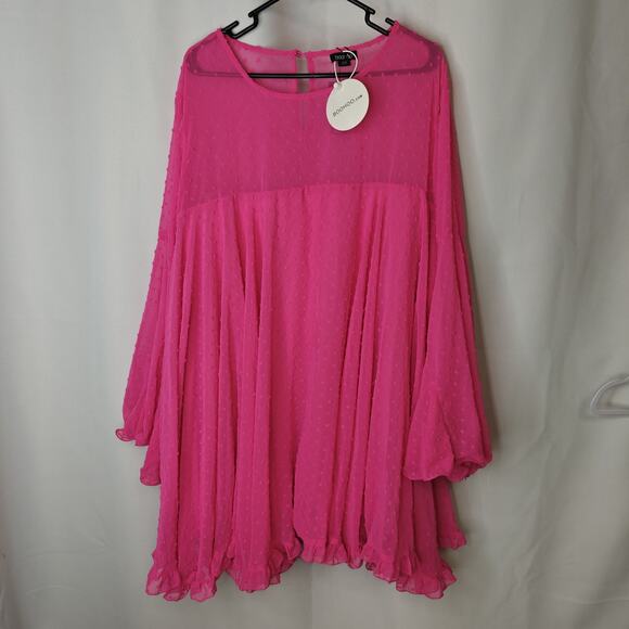 Boohoo | Dresses | Nwt Boohoo 28 Plus Dobby Mesh Pleated Smock Berry ...